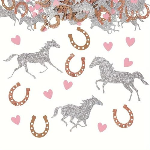 100 Stück Cowboy Themed Konfetti Pferd Eisen Tisch Deko für Westlich Thema Baby Dusche Geburtstag Party Dekorationen Silber Braun