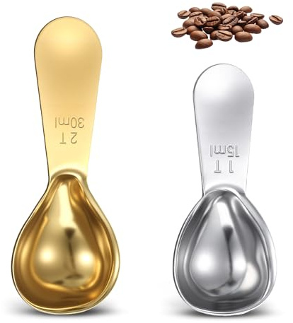 2 Piece Tablespoon Measuring Spoon 1Tbsp, 2 Tbsp Stainless Steel Coffee Scoop Coffee Measuring Spoon for Jars Tea Sugar (Silver, Gold)