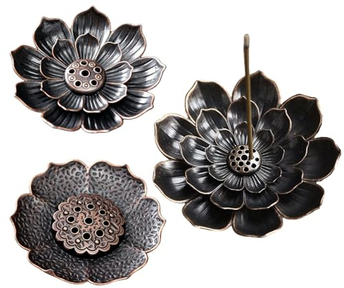 MINGBOLIN 3 Stück Set Lotus Räucherstäbchen Halter – Mehr Loch Räuchergefäß Weihrauchbrenner, Lotus Incense Holder, Antik Design Räucherstäbchenhalter für Zuhause, Yoga & Wellness