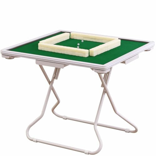 Tragbarer zusammenklappbarer Mahjong-Tisch für 4 Spieler mit Getränkehaltern und Fliesentabletts, Indoor-Outdoor-Camping-Spieltisch