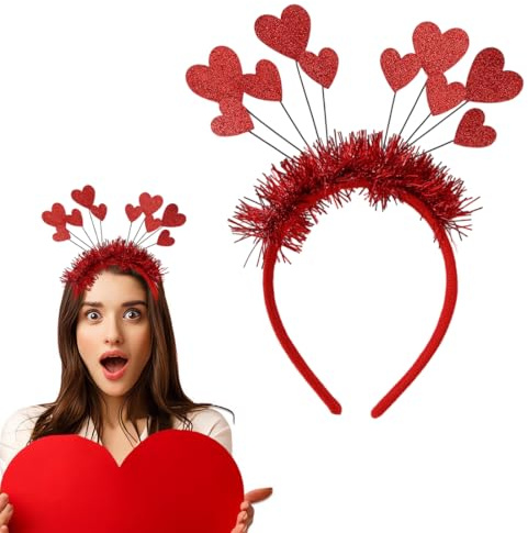 BAUCH Serre-Tête Cœur Rouge Pailletté pour Saint-Valentin, Accessoire Cheveux Femme et Enfant, Idéal pour Mariage, Anniversaire et Noël