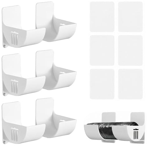 Vervora 3 Pairs Bin Bag Holder Self Adhesive Wall Mounted Rubbish Bag Dispenser Cabinet Door Organiser Kitchen Storage Rack for Cling Film Aluminium Foil Plastic Bag Cupboard Holder (White)