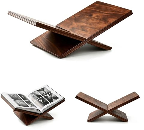 Buchständer aus Massivholz, Koran Halter Kreuzrahmen, Buchhalter Leseständer, book stand für Bibel, Kochbuch, Kunst, Zeitschriften, Bibel, Zeitungsständer holz Design für Bibliothek, Braun, Geschenk