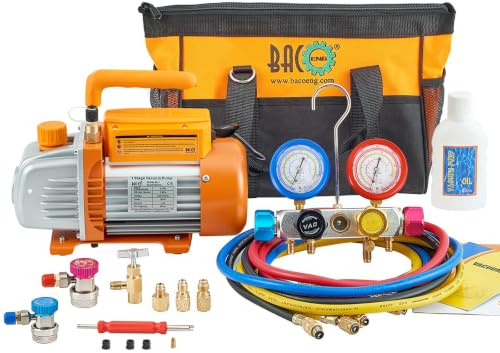 BACOENG 4.2CFM Pompa Vuoto per Condizionatori con Kit Manometri Condizionatori 4 Vie per Mini Split/HVAC/Auto AC, Kit Ricarica Aria Condizionata per R134A R410A Refrigeranti
