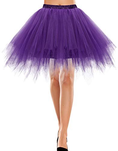 Bbonlinedress Faldas Tul Mujer Cortas Tutu Tulle Skirt Disfraz para Ballet Skater Mini Falda Adulto Retro para Carnaval Cosplay Fiesta Halloween Purple L