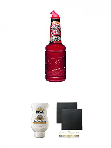 Finest Call Erdbeere Püree 1,0 Liter + Finest Call Agave Real Püree 0,5 Liter + Schiefer Glasuntersetzer eckig ca. 9,5 cm Ø 2 Stück