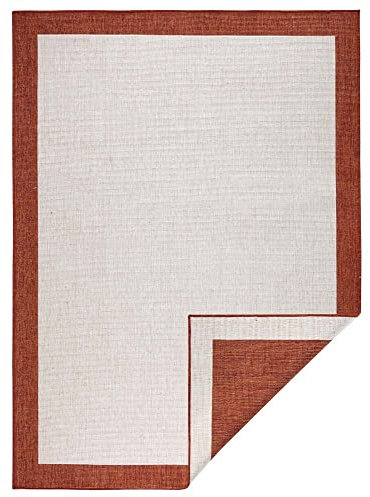 NORTHRUGS In- und Outdoor Teppich Panama 160x230cm - Wendeteppich Wetterfest Modernes Uni Design mit Bordüre Läufer für Balkon Terrasse Garten Wintergarten Wohnzimmerteppich Wasserfest in Terra Creme