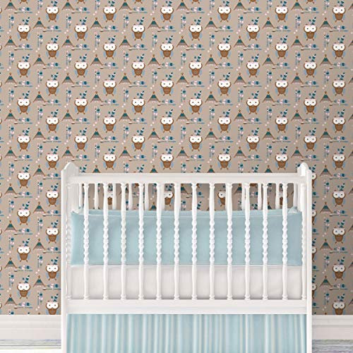 braune Kindertapete Indianer Eulen - Vliestapete Kinder, Vintage GMM Design Tapete für Altbau Wohnung | Haus (H: 4m B: 46,5cm)