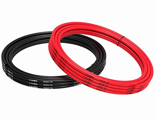 TUOFENG Filo di silicone flessibile 16 fili AWG 10 metri [5 m nero e 5 m rosso] Filo di rame stagnato 16 fili schermati per fai da te Elettronica auto