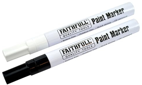 Faithfull Paint Marker Pen, Pack of 2 Black & White, Quick-Drying, UV Resistant, Xylene-Free