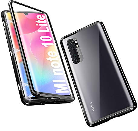 OVANN Hülle für Xiaomi Mi Note 10 Lite Magnetische Adsorption Tech Handyhülle 360 Grad Schutz Starke Magneten Aluminiumrahmen Gehärtetes Glas Stoßfest Metall Flip Cover