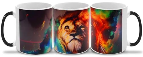 Wekity Tasse à café magique à changement de couleur, tasse drôle, chat café thé céramique tasse unique sensible à la chaleur, joli cadeau de Noël pour femmes hommes enfants (lion)