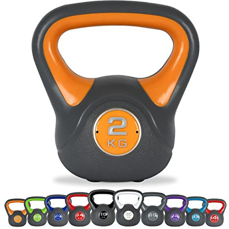 MSPORTS Kettlebell 2 – 20 kg inkl. Übungsposter Kugelhantel (2 Kg - Gelb)
