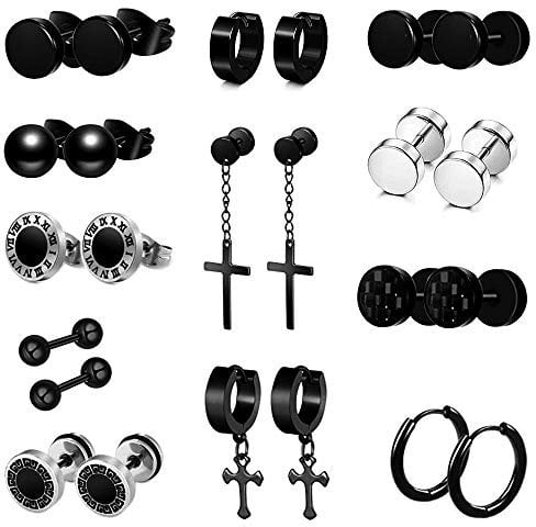 Thokono 12 Paare Creolen Ohrringe Set Edelstahl für Damen Herren, Allergiefrei Ohrstecker Stecker Ohrschmuck, Runder Coole Hoop Piercing kreuz ohrringe set
