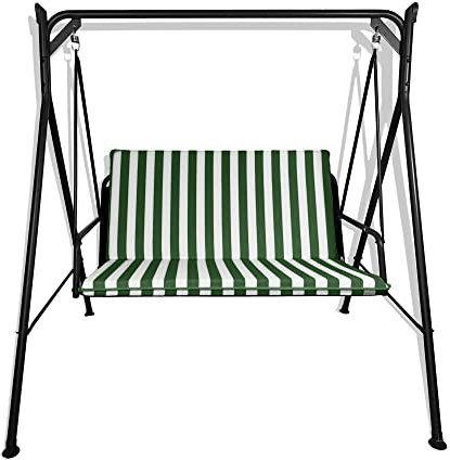 Générique Coussin bandé pour balancelle 2 Places, 3 Places, 4 Places rembourré et recouvert de Coton Totalement déhoussable avec Dossier et Assise (Blanc et Vert, 4 Places - 170 x 55 cm)