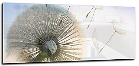 Canvasfly Wandpaneele für Küche Deko-Spritzschutz für Küchenrückwand Glas Bilder Gehärtet Küchen-Deko Glasplatte aus Vorgespanntem Glas Küchenrückwandplatte 150x60 Löwenzahn
