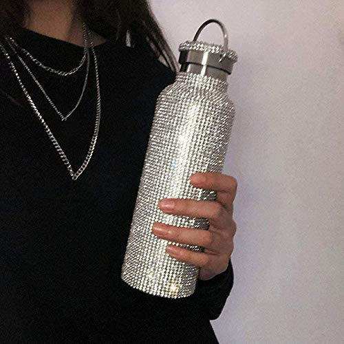 350/500/750ml Diamant-Wasserflasche, Funkelnde Strass-Isolierflasche, Thermosbecher Für Heißgetränke Auslaufsicher Silber 350ml