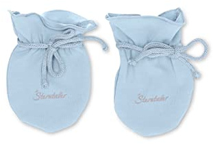 Sterntaler OCS Kratzfäustlinge Doppelpack – Fäustlinge ab Geburt aus Singlejersey (Bio) – weiche Unisex Kratz Handschuhe für Neugeborene - mit Logo Print – graublau, Gr. 0