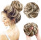 JJstar Haarteil Mit Gummiband, Groß Dutt Haarteil Gelockt Haargummi Mit Haaren Hochsteckfrisuren Haarverlängerung Messy Bun Haarteile für Damen Mädchen Pferdeschwanz (Grünbraun & Strandblond)