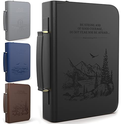 DEHITE Bibelhülle für Damen und Herren, Leder-Bibel-Tragetasche, groß, mittelgroß, passend für Bücher 17,8 x 25,7 x 4,8 cm, Stiftfächer, Reißverschlussfach, hochwertiges Kunstleder, schwarzes