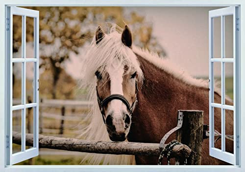 3D Hot Window Moderner Rahmen Pferd Tier Fensterbild Vinyl Schlafzimmer Vinyl Tapete Wandtattoo Aufkleber Weihnachten Wandaufkleber