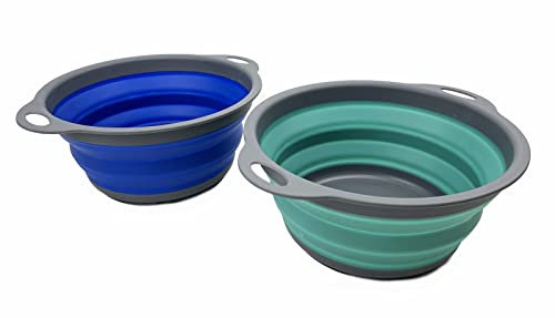 SAMMART 2.6L Set of 2 Collapsible Tub - Foldable Dish Tub - Portable Washing Basin - Space Saving Plastic Washtub (Purplish Blue + Turquoise Blue)