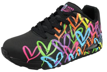Skechers Damen UNO Highlight Love Sneaker, Schwarz/Multi, 36.5 EU