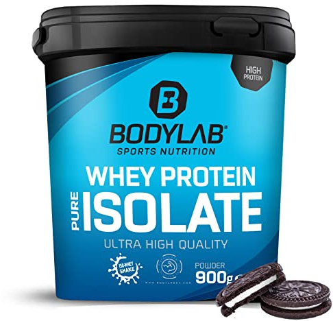 Whey Protein Isolate 900g Cookies & Cream Bodylab24, Eiweißpulver aus Whey Isolat, Whey Protein-Pulver kann den Muskelaufbau unterstützen, konzentriertes Iso-Whey-Protein frei von Aspartam