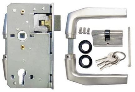 Drücker-Garnitur & Schlosseinsatz + Schließzylinder mit 3 Schlüsseln