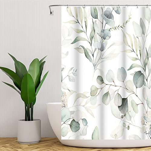 RADEMA Duschvorhang 120x200cm Eukalyptus-blätter Duschvorhang Antischimmel Wasserdicht Pflanzen Shower Curtains Geeignet für Badezimmer Badewanne mit 8 Kunststoffhaken