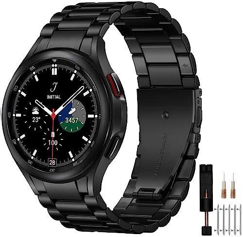 Mastten Kompatibel mit Samsung Galaxy Watch 7 6 5 4 Armband 44mm 40mm, Keine Lücke Edelstahl Metallarmband für Galaxy Watch 6 Classic 47mm 43mm / 4 Classic 46mm 42mm / 5 Pro 45mm / FE 40mm, Schwarz