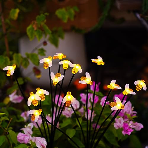 Yeomoo Bienen Lichterkette Gartendeko Solarlampen für Außen - Biene Solar Leuchte Wasserdicht Deko LED Lichterkette Gartenleuchten Aussen Geschenke für Frauen Männer Mama Garten Terrasse Deko 2 Stücke