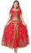 OTMYIGO Bollywood Kleid Erwachsene Kostüm Frauen Indischer Tanz Set Bauchtanz Sari Kleidung Tanz Performance Kleidung Chiffon Rock Set,Rot,XL
