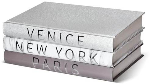 Set mit 3 dekorativen Büchern für Heimdekoration, Silberfolienprägung, Deko-Bücher, Mode-Designer-Bücher für Couchtische und Bücherregal-Dekoration
