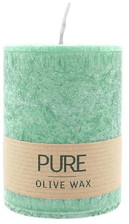 luterna 100% PURE, OLIVE WAX, vegane Stumpenkerze, Smaragd, WENZEL, 90/70 mm, Brenndauer ca. 40h