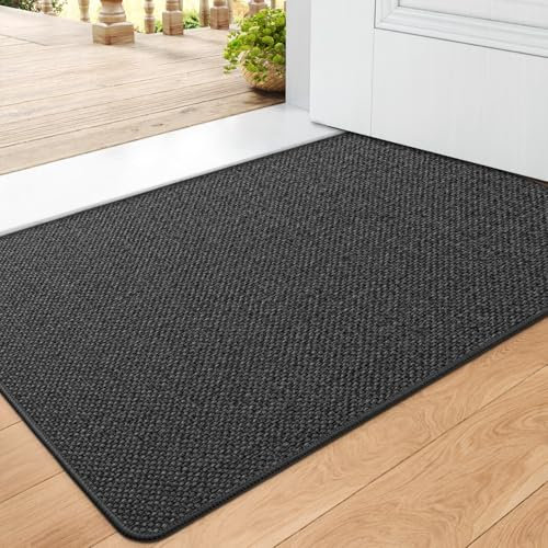 DEXI Fußmatte Innen 60 x 90cm, rutschfest Schmutzfangmatte, waschbar Fussmatte, Dünne Eingangstürmatte, Strapazierfähige Türmatte für Innenbereich, Dunkelgrau