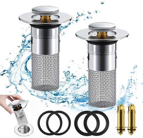 2 Stücke WaschbeckenstöPsel, 2-in-1 Waschbeckenstöpsel mit Abflusssieb, 34-40mm Universal Pop Up Abflusssieb Waschbecken, Abflussstopfen füR Aufsatzwaschbecken