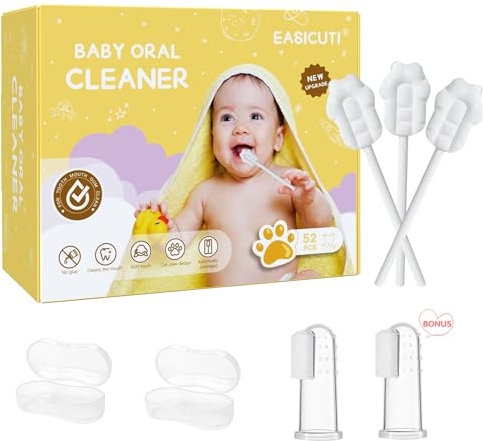 EASICUTI Upgrade Baby Tongue Cleaner, 52PCS Newborn Baby Toothbrush, Baby Oral Cleaner, Disposable Infant Toothbrush Baby Mouth Cleaner, Gum Cleaner Stick Dental Care for 0-36M+ 2 Finger Toothbrush