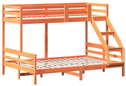vidaXL Etagenbett, Hochbett mit Leitplanken, Stockbett für Schlafzimmer, Bett Holzbett Einzelbett, Wachsbraun 90x200/140x200cm Massivholz Kiefer
