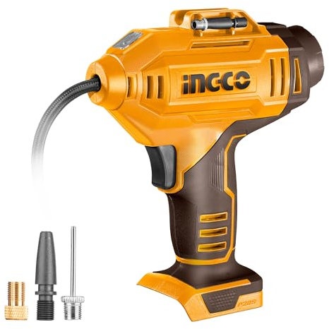 Ingco 20V Lithium-Ion Auto Air Compressor Cordless Portable Tyre Inflator (Body Only) 150PSI Max Pressure. Perfect for Cars, Motorcycles, Bicycles, and Balls CACLI2018E