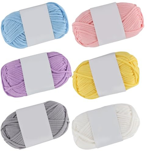 Crochet Yarn 6x50g, No Split Yarn Thick Yarn, Chunky Cotton Yarn, Crochet Thread Kit, Cotton Throw Yarn, Yarn Fabric Knitting Yarn for DIY Blankets, Clothes, Hats, Towels, Gloves (Mix)