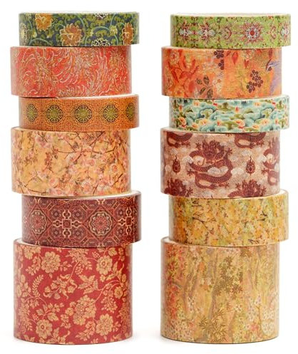 Songdao 12 Rollen Chinesischer Stil Washi Tape Set Dekorative Antik Masking Tapes Klebeband Bunt für Kunst, DIY Handwerk, Tagebuch, Planer, Scrapbook, Verpackung (Moon over The Borderlands)