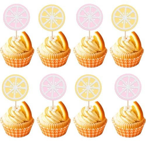 Rsstarxi 24 Pack Glitter Lemon Cupcake Toppers Lemonade Cupcake Picks Lemon Cake Decorations for Summer Fruits Lemon Theme Baby Shower Boy Girl Birthday Party Decorations