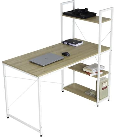 DUPI Escritorio librería Moderno | Estructura metálica sólida | 3 baldas de Madera | Ideal para Oficina y hogar | Fácil Montaje | 120x60x112 cm | Madera | Taupe