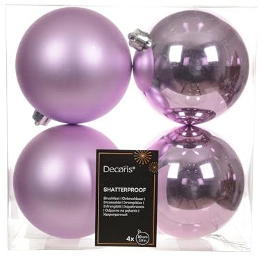Weihnachtskugeln Kunststoff 10cm 4 Stück - klassisch & bruchsicher - Christbaumkugeln Weihnachtsbaumkugeln für Weihnachten - Christbaumschmuck & Weihnachtsbaumschmuck - Helllila