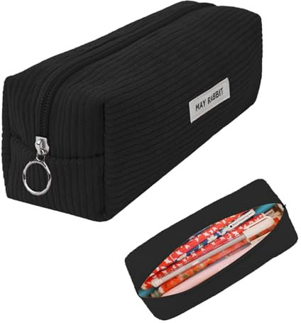 YALiya Mäppchen Cord-Stoff, Federmäppchen Tragbare, Aufbewahrungstasche Federmäppchen mit Großem, Fassungsvermögen Pencil Case mit praktischem Reißverschluss,für Schule,Zuhause und Büro(Schwarz)