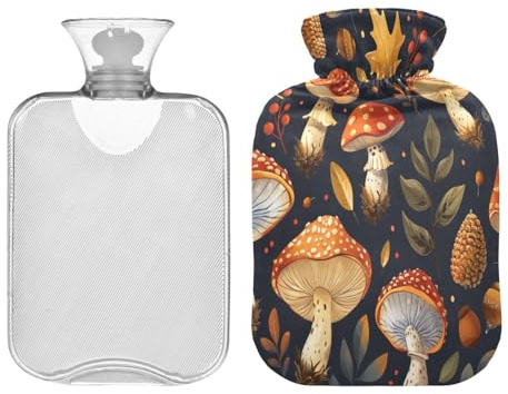 Ewusp Mushrooms Hot Water Bottle with Cover, 2L Hot Water Bag for Neck Shoulder Pain Relief, Menstrual Cramps, Hand Feet Warmer, Hot Compress and Cold Therapy