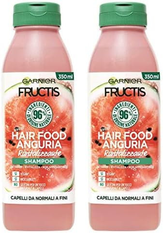 Garnier Fructis Hair Food Anguria Rivitalizzante, Shampoo per Capelli Fini, 96% di Ingredienti di Origine Naturale, Senza Siliconi (Confezione da 2)
