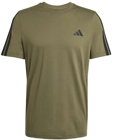 adidas Men's Men 3-Stripes T-Shirt, Olive strata, XS