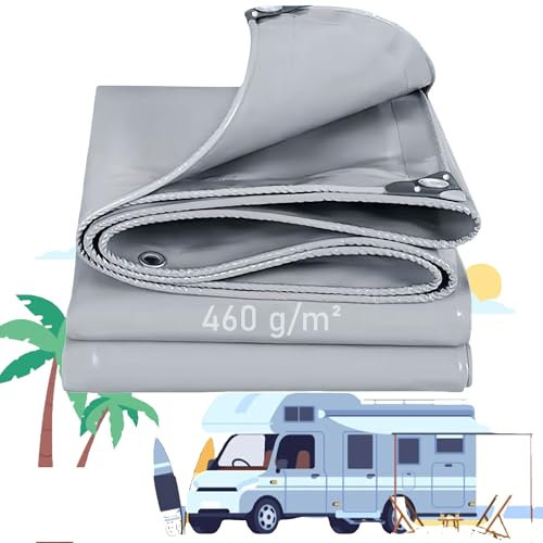 LDQBF Toldo Reforzado,3.5x17m 460g/m² PVC Exterior Lona Impermeable Exterior para Camping,protección de vehículos,Muebles de jardín,leña,Obras y Otros usos Gris